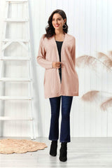 Cable-Knit Open Front Long Sleeve Cardigan - Trendsi - Flyclothing LLC