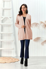 Cable-Knit Open Front Long Sleeve Cardigan - Trendsi