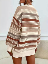 Striped Knit Long Sleeve Sweater - Trendsi - Flyclothing LLC