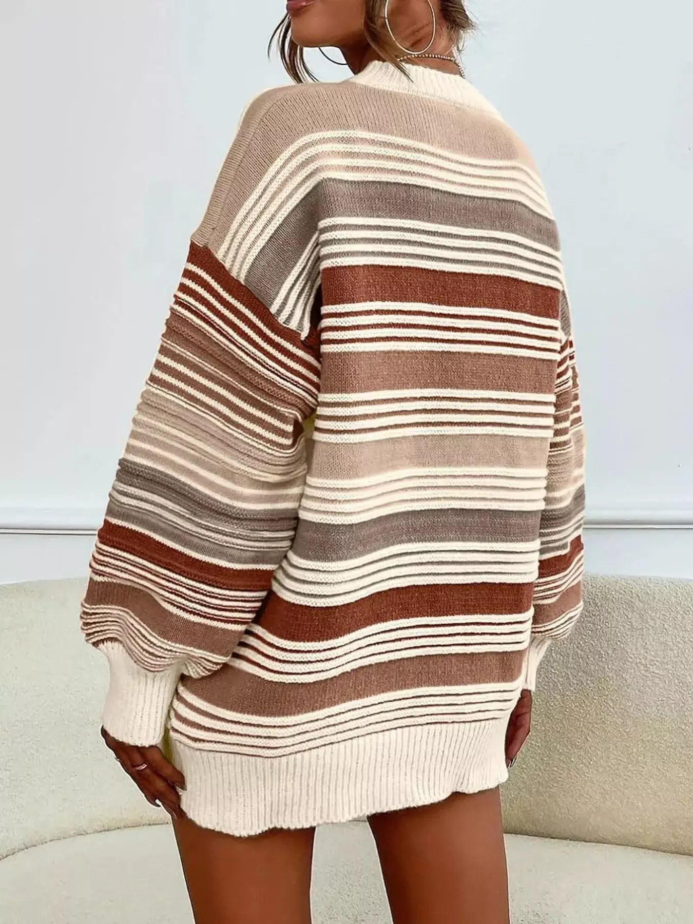 Striped Knit Long Sleeve Sweater - Trendsi - Flyclothing LLC
