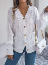 Cable-Knit Long Sleeve Cardigan - Trendsi - Flyclothing LLC