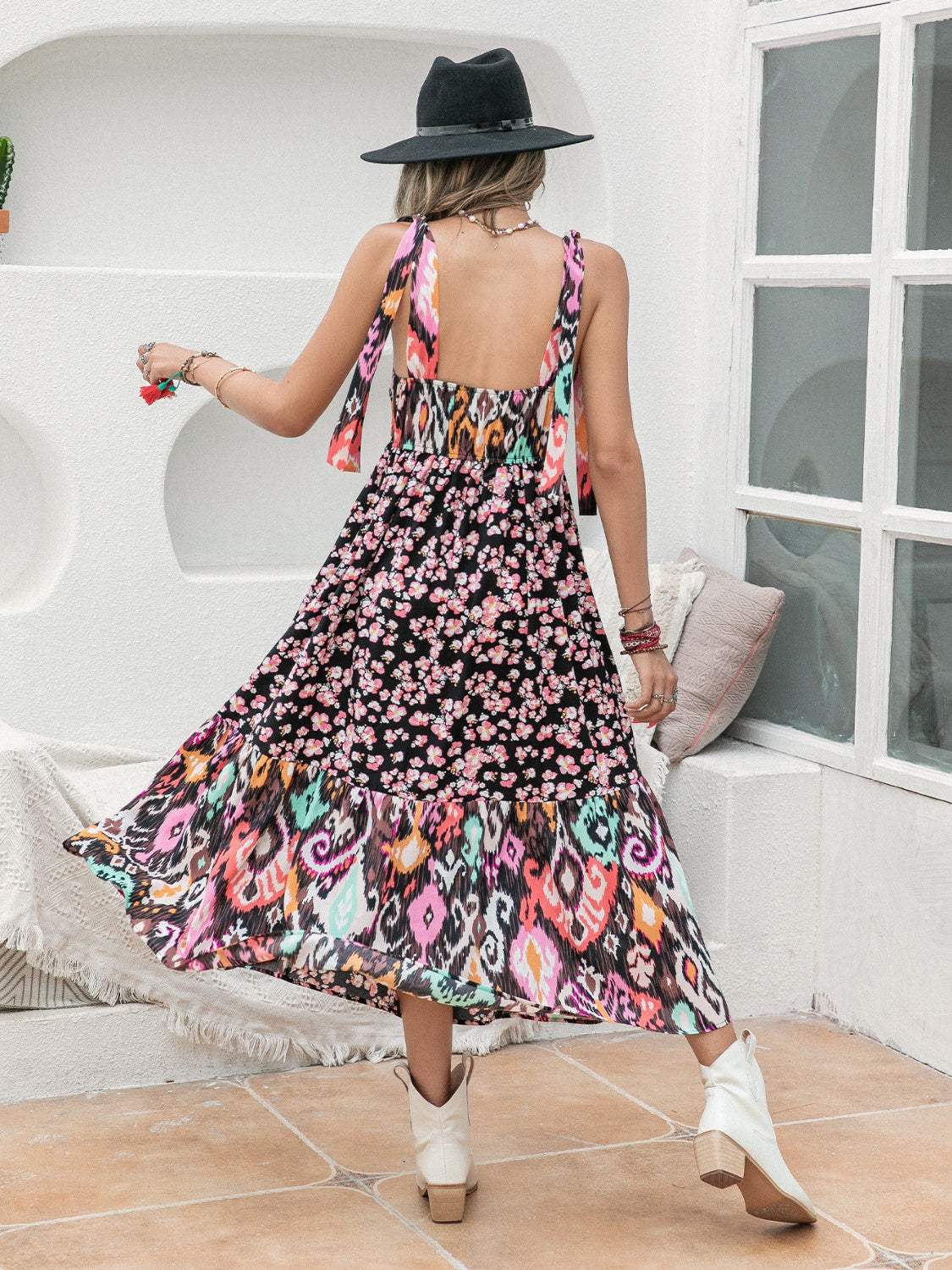 Printed Plunge Sleeveless Midi Dress - Trendsi - Flyclothing LLC