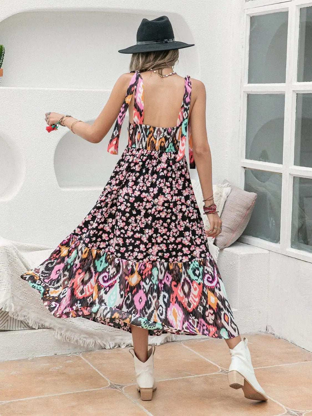 Printed Plunge Sleeveless Midi Dress - Trendsi - Flyclothing LLC