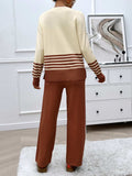 Devine Slit Striped Round Neck Top and Pants Sweater Set - Trendsi - Flyclothing LLC