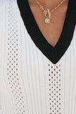 Contrast Trim Eyelet Knit V Neck Sweater Vest - Trendsi - Flyclothing LLC