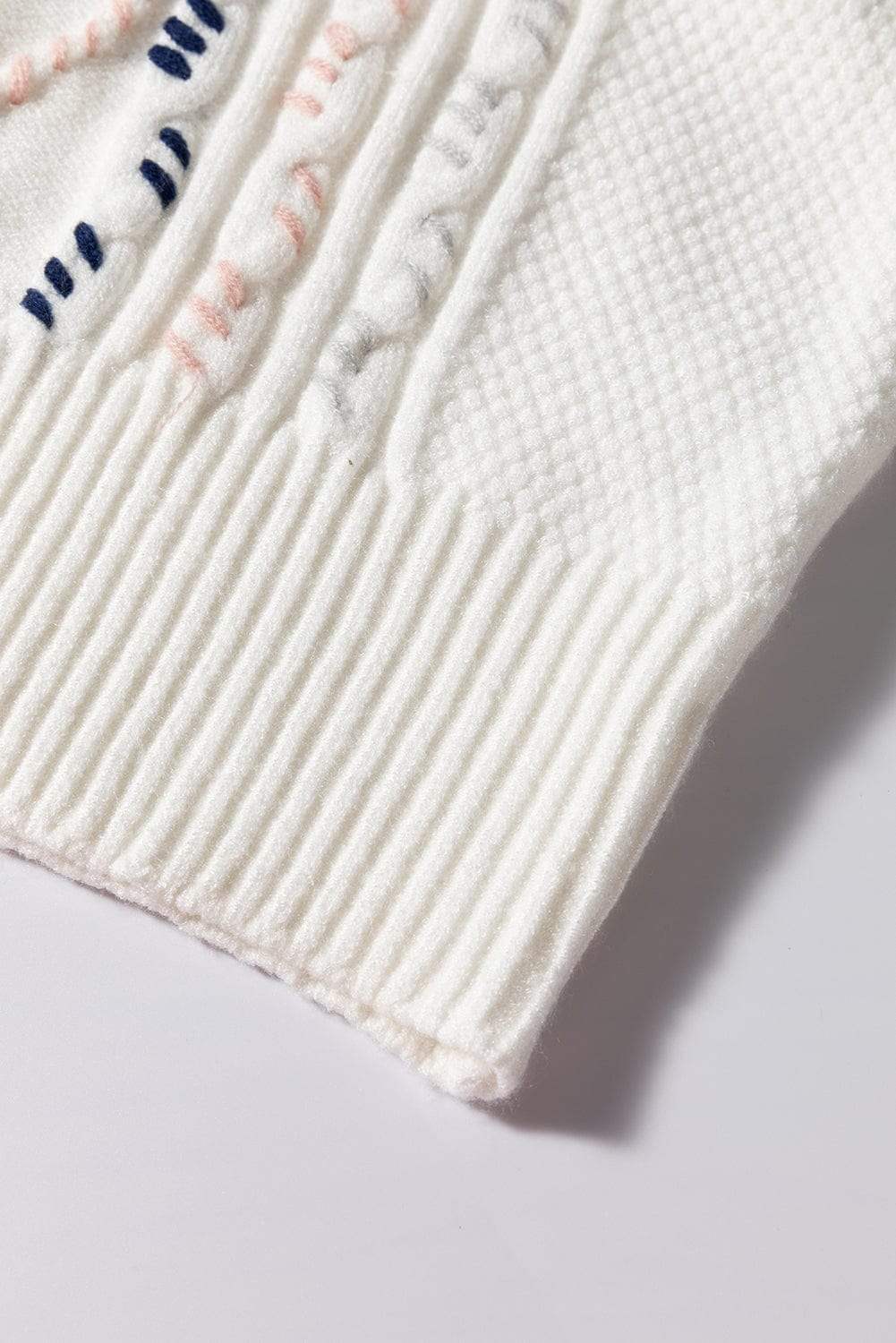 Cable Knit Round Neck Half Sleeve Sweater - Trendsi - Flyclothing LLC