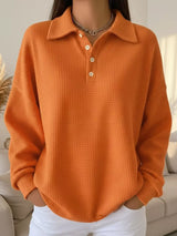 Full Size Waffle Knit Button Detail Sweatshirt Plus Size - Trendsi - Flyclothing LLC