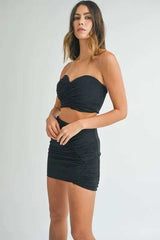 MABLE Ruched Tube Crop Top and Skirt Set - Trendsi - Flyclothing LLC