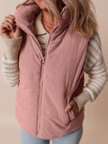 Corduroy Stand Neck Zipped Puffer Vest - Trendsi - Flyclothing LLC