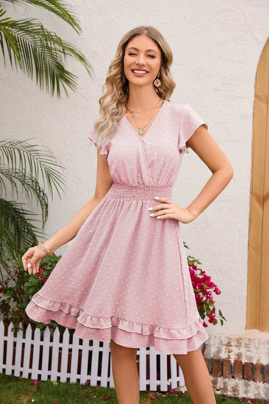 Swiss Dot Cap Sleeve Dress - Trendsi - Flyclothing LLC