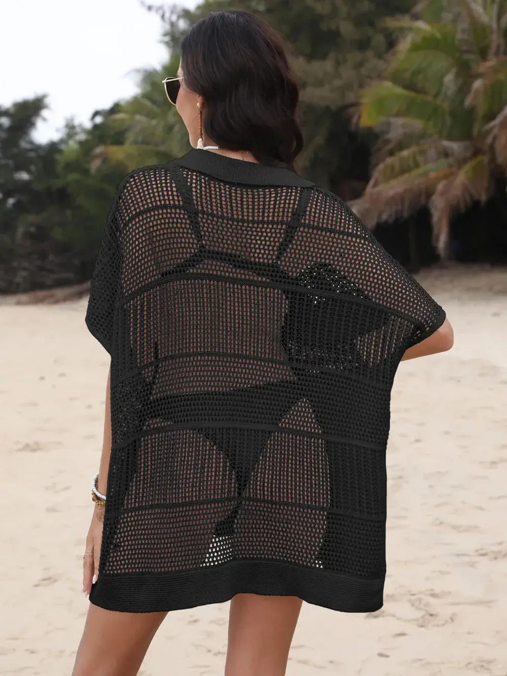 Hollow Out Collared Neck Cover-Up - Trendsi - Flyclothing LLC