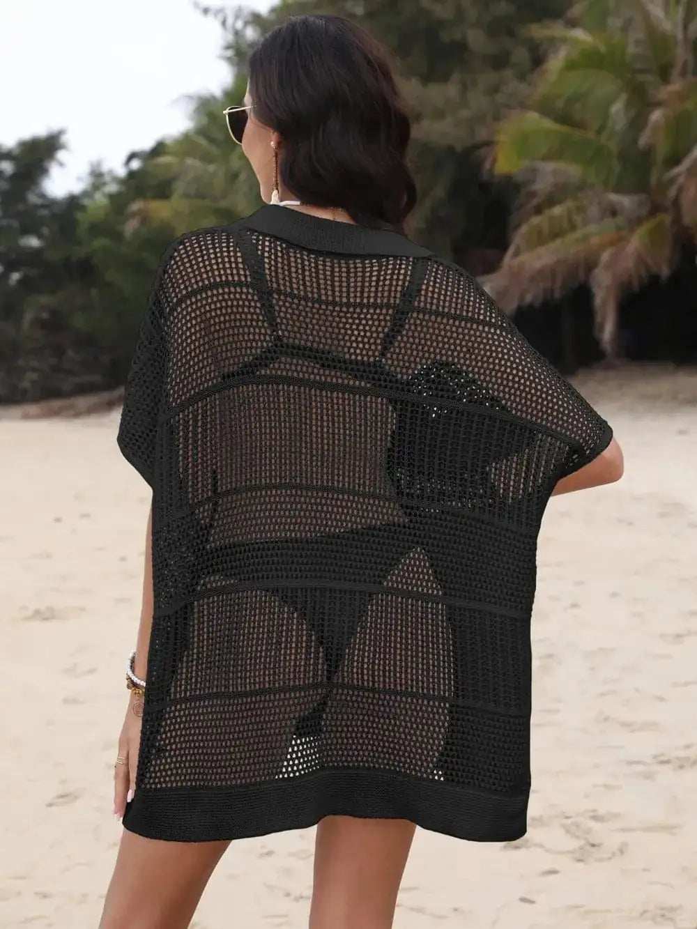Hollow Out Collared Neck Cover-Up - Trendsi - Flyclothing LLC