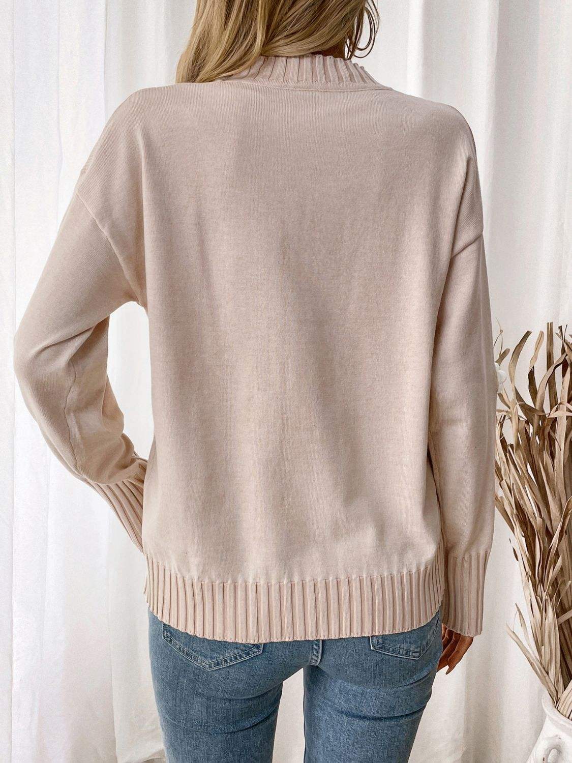 Perfee Flower Round Neck Long Sleeve Sweater - Trendsi - Flyclothing LLC