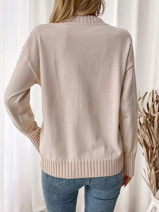 Perfee Flower Round Neck Long Sleeve Sweater - Trendsi - Flyclothing LLC