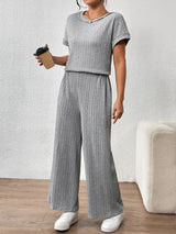 Round Neck Short Sleeve Top and Pants Set - Trendsi - Flyclothing LLC