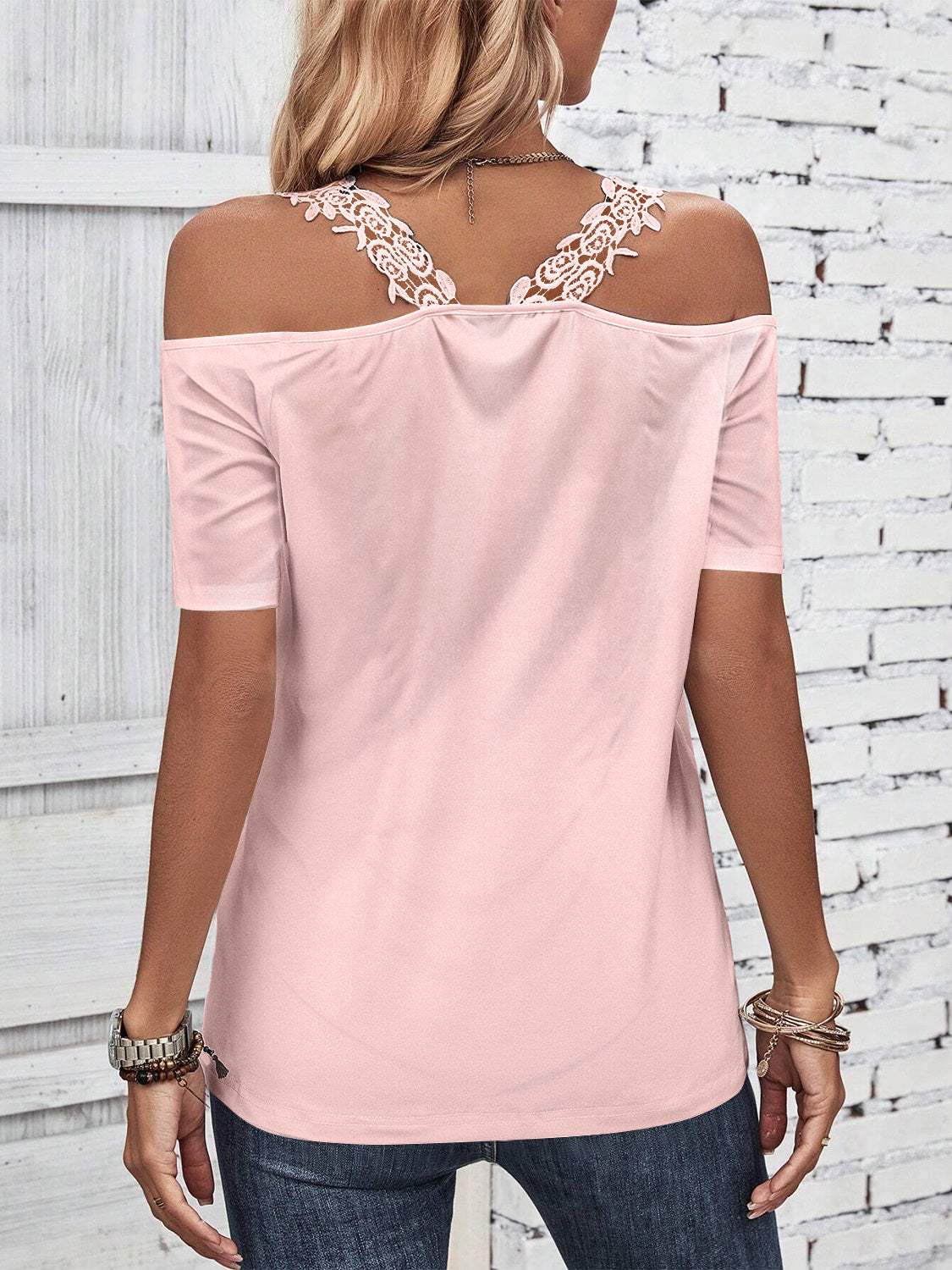 Full Size Lace Detail Short Sleeve T-Shirt - Trendsi - Flyclothing LLC