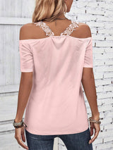 Full Size Lace Detail Short Sleeve T-Shirt - Trendsi - Flyclothing LLC