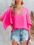 V-Neck Half Sleeve Blouse - Trendsi - Flyclothing LLC