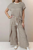 Striped Round Neck Short Sleeve Top and Pants Set - Trendsi - Flyclothing LLC