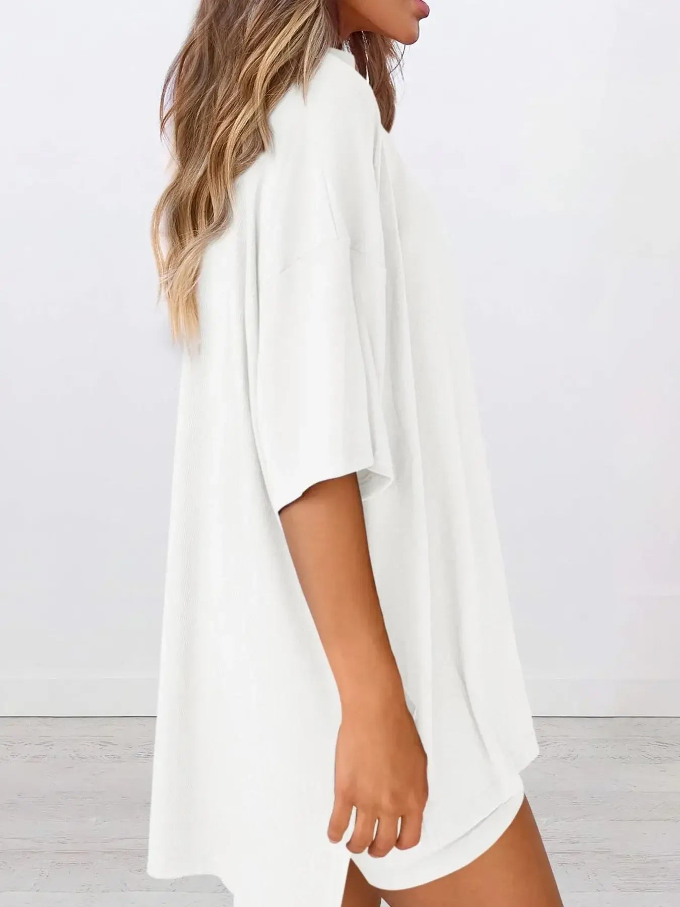 Full Size Oversized Round Neck Top and Shorts Set Plus Size - Trendsi - Flyclothing LLC