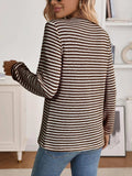 Striped Button Detail Long Sleeve Top - Trendsi - Flyclothing LLC