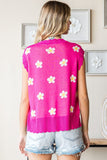 First Love Full Size Flower Pattern Round Neck Sweater Vest - Trendsi