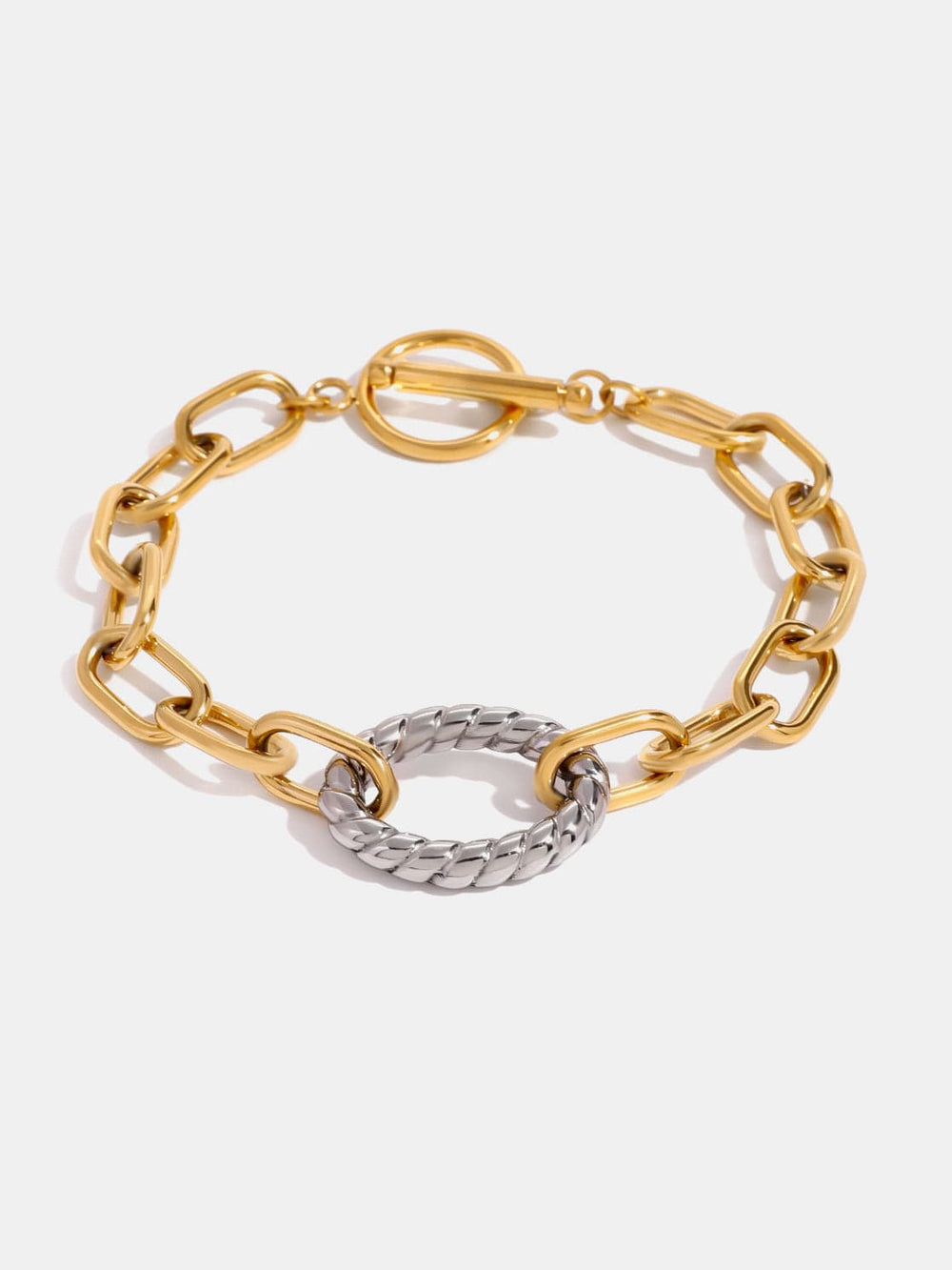 Two-Tone Stainless Steel Chain Bracelet - Trendsi