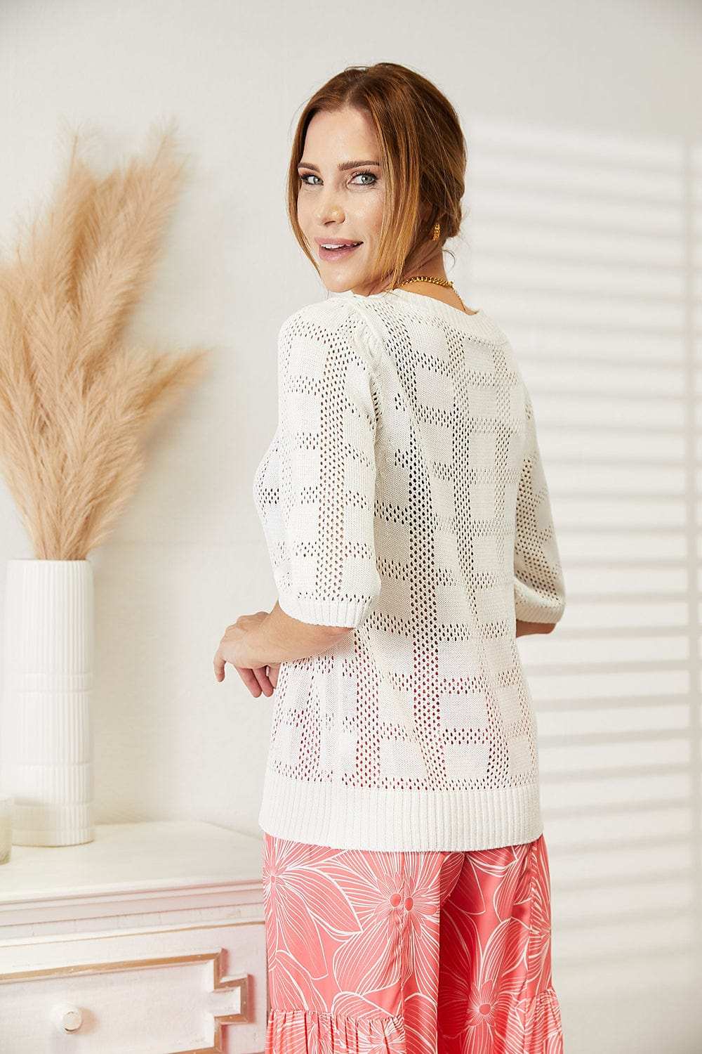 Mandy Ribbed Trim Round Neck Knit Top - Trendsi - Flyclothing LLC