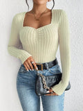 Honey Ribbed Long Sleeve T-Shirt - Trendsi