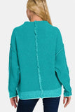 Zenana Exposed Seam Mock Neck Long Sleeve Sweater - Trendsi - Flyclothing LLC