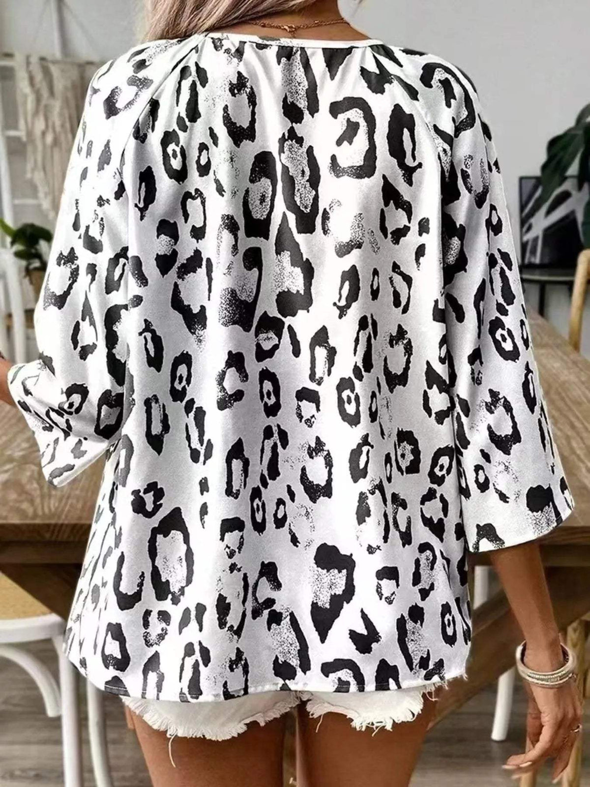 Leopard Print V-Neck Blouse - Trendsi - Flyclothing LLC