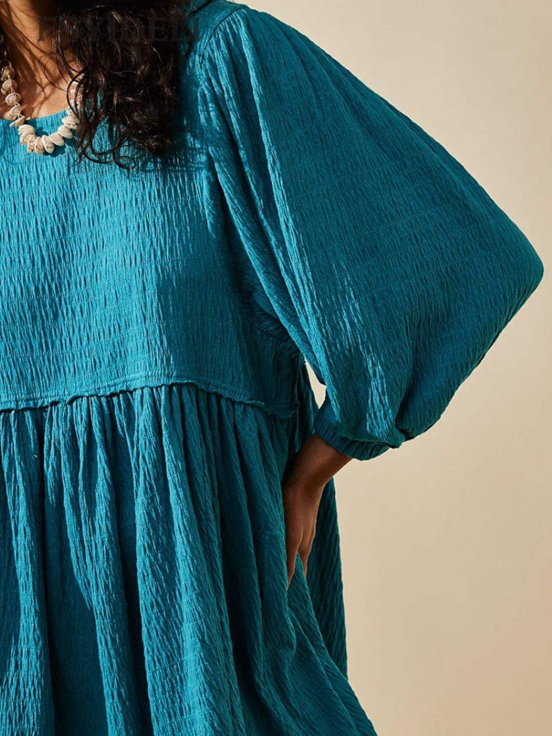 Cutout Textured Long Sleeve Mini Dress - Trendsi - Flyclothing LLC