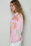 POL Printed Woven Mix Raw Hem Jacket with Lace Detail - Trendsi