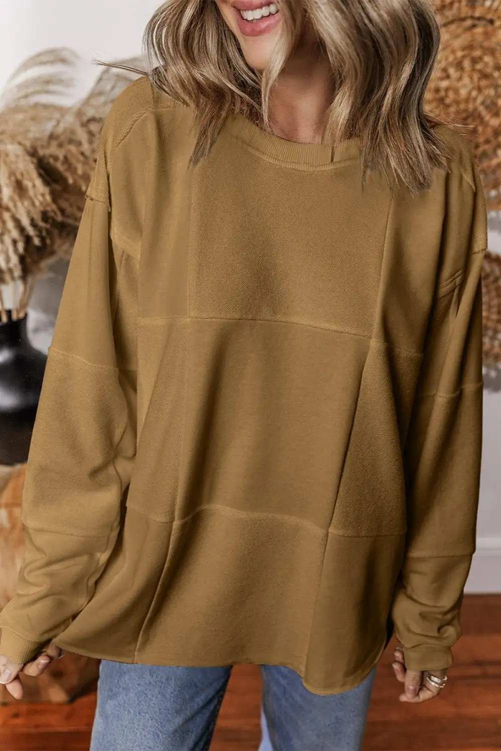 Round Neck Long Sleeve Sweatshirt - Trendsi - Flyclothing LLC