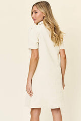 Double Take Full Size Texture Collared Neck Short Sleeve Dress - Trendsi - Flyclothing LLC