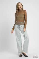 Umgee Nylon Lace Mesh Long Sleeve Top - Trendsi - Flyclothing LLC