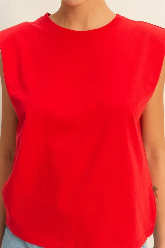 HYFVE Round Neck Shoulder Pad Sleeveless Top - Trendsi - Flyclothing LLC
