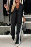 Full Size Contrast Lapel Collar Top and Pants Set - Trendsi - Flyclothing LLC