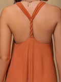 Ruched Twisted Back Sleeveless Maxi Cami Dress - Trendsi - Flyclothing LLC