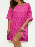 Sequin Round Neck Half Sleeve Mini Dress - Trendsi - Flyclothing LLC