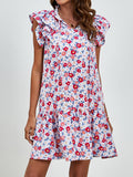 Tied Floral Cap Sleeve Mini Dress - Trendsi