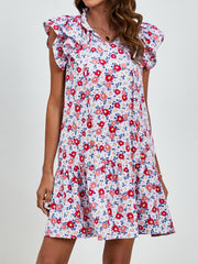 Tied Floral Cap Sleeve Mini Dress - Trendsi