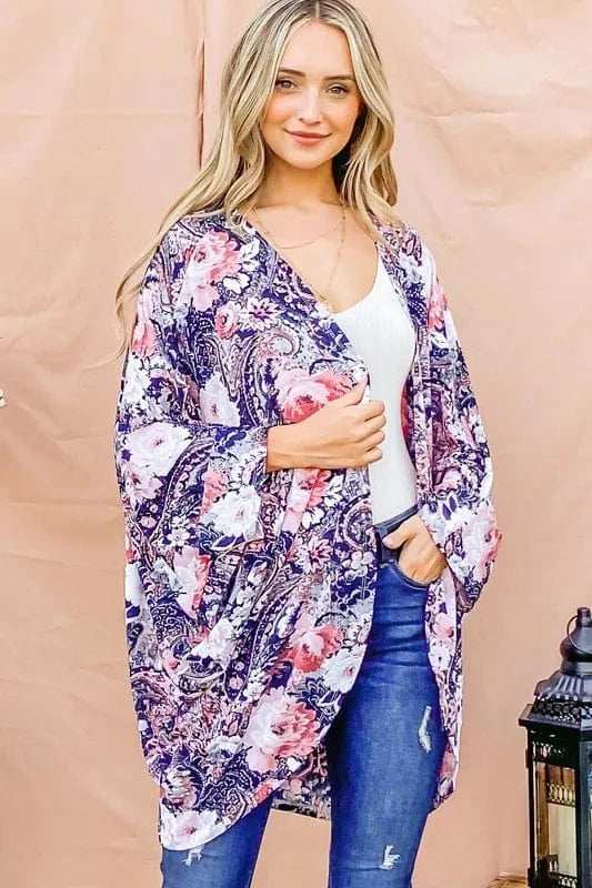 And The Why Floral Print Dolman Sleeve Kimono Cardigan - Trendsi - Flyclothing LLC