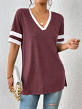 Contrast Trim V-Neck Short Sleeve T-Shirt - Trendsi