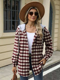 Plaid Button Up Long Sleeve Drawstring Hooded Jacket - Trendsi - Flyclothing LLC