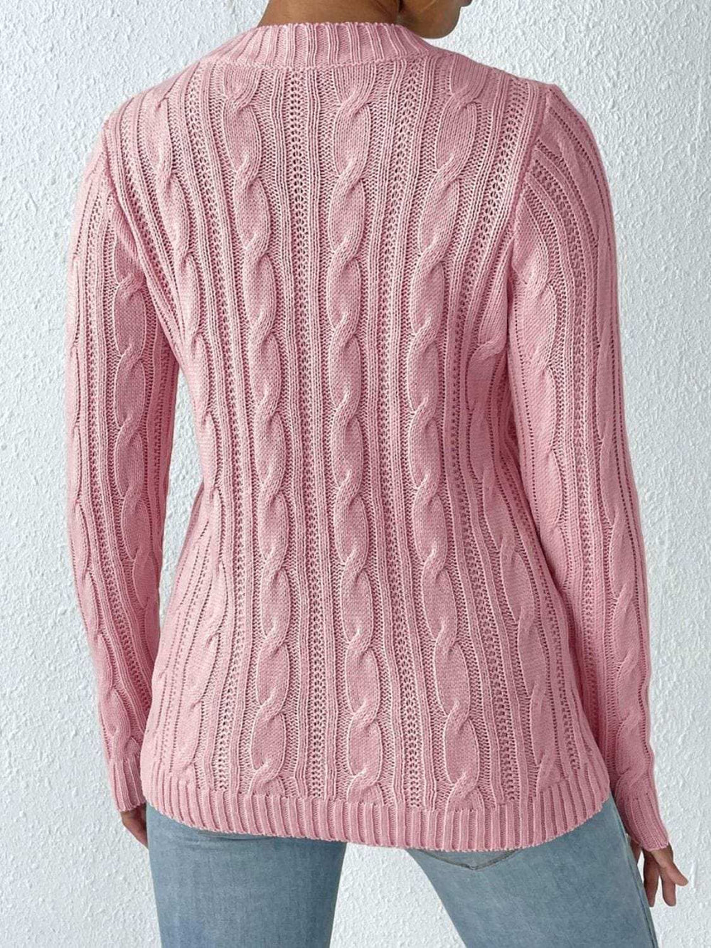 Cable-Knit Heart Round Neck Long Sleeve Sweater - Trendsi - Flyclothing LLC