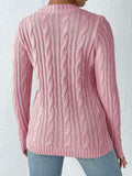 Cable-Knit Heart Round Neck Long Sleeve Sweater - Trendsi