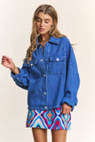 J.NNA Snap Down Long Sleeve Denim Shacket - Trendsi - Flyclothing LLC