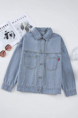 Striped Button Up Long Sleeve Denim Jacket - Trendsi - Flyclothing LLC