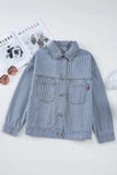 Striped Button Up Long Sleeve Denim Jacket - Trendsi - Flyclothing LLC